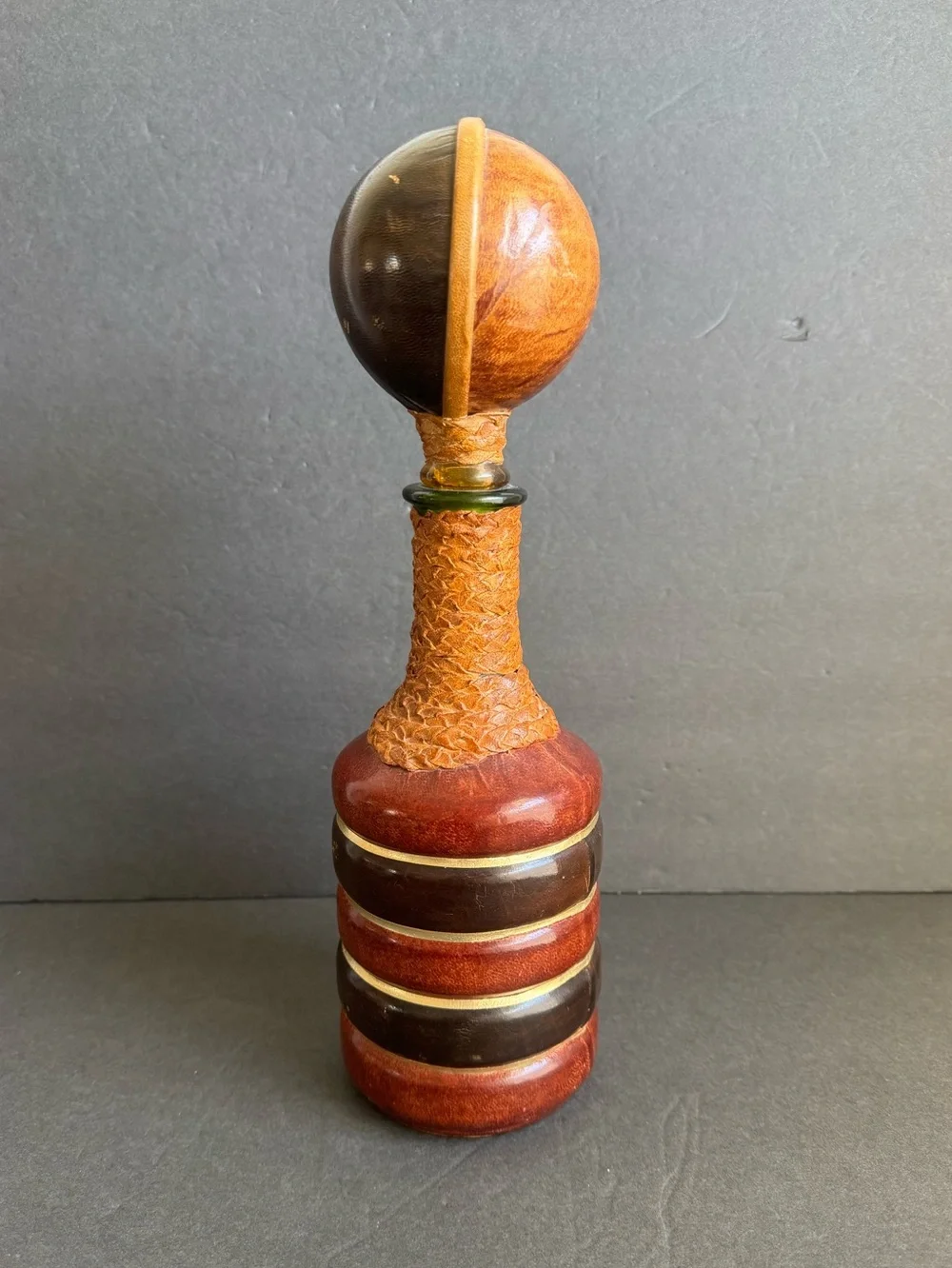 Vintage Italian Leather Wrapped Decanter Mid Century Modern Made In Italy 14